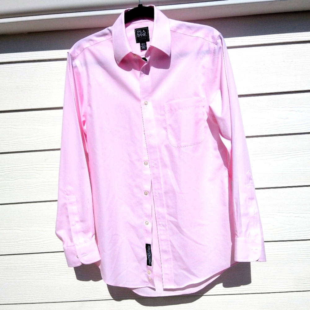Sold Jos. A. Bank. Traveler Pink Men Slim Fit Shirt Size Small 14.5-32